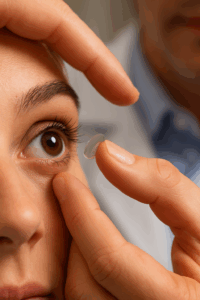 putting a contact lense